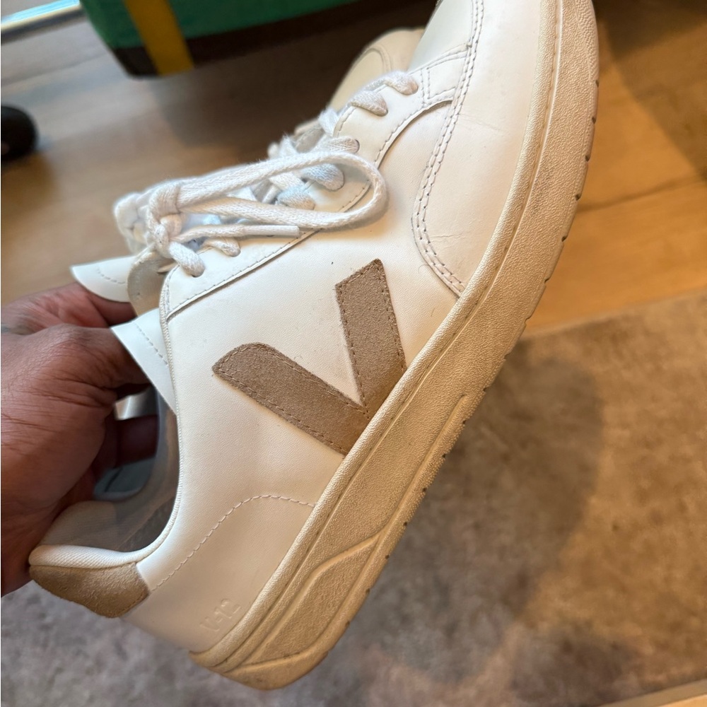 Veja White Leather Sneakers with Suede Logo